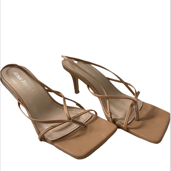 Public Desire Shoes - Public Desire Square Toe Heel Sandals - Nude - Size UK 4 (6 USA)